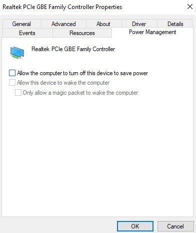 Change Power Management Settings for Ethernet