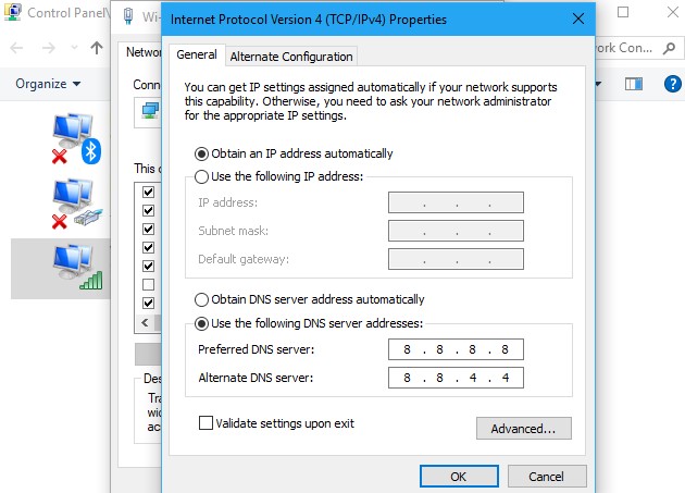 Changing the DNS address1