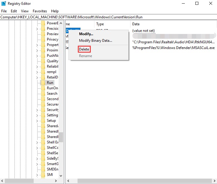 In the Registry Editor, you have to navigate to the following file path like this