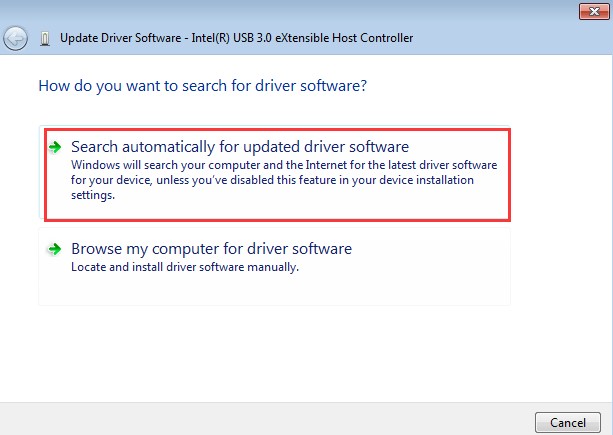 choose Search Automatically For Updated Driver Software