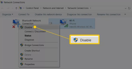 right click your wireless connection and then choose disable