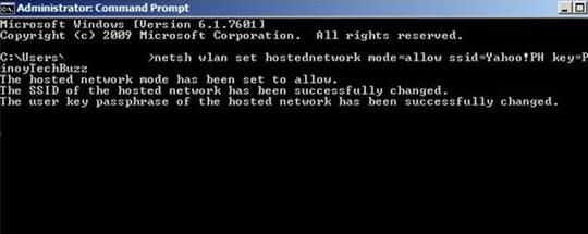 type netsh wlan set hostednetwork mode allow ssid NETWORKNAME key password