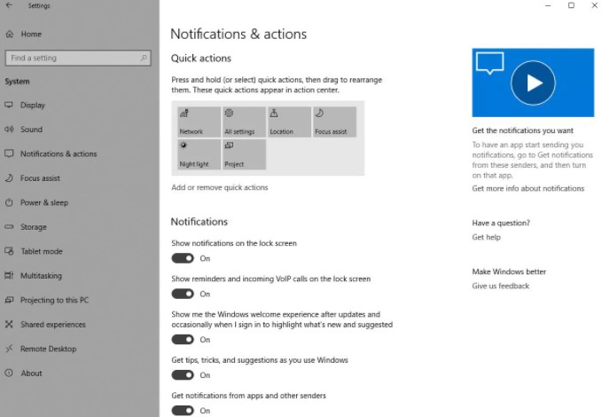 Choose Notifications & actions.