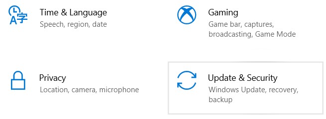 Choose Update & Security in the Windows Settings interface.