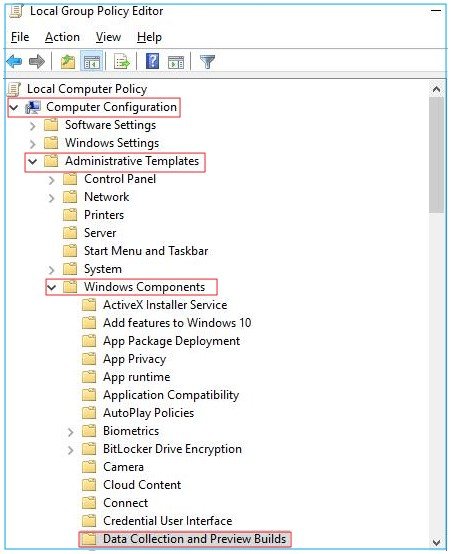 Computer Configuration - Administrative Templates - Windows Components-Data Collection and Preview Builds