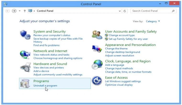 Control Panel and click on Uninstall a program