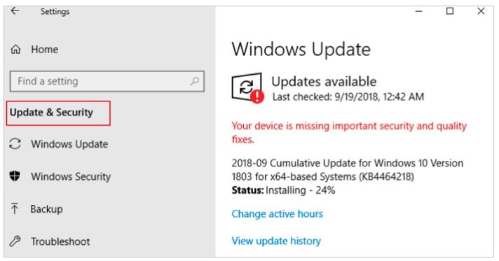 Update & Security Settings and then choose Windows Update