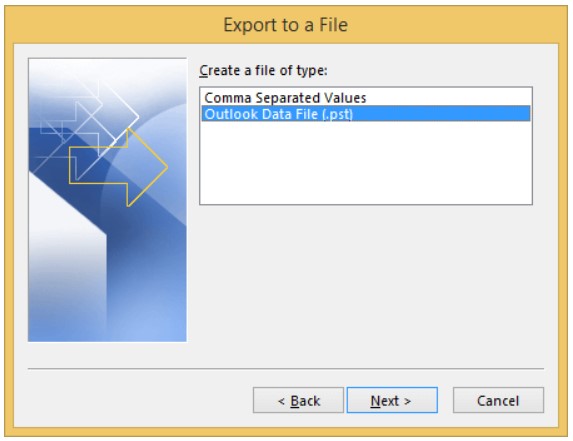 choose Outlook Data File (.pst) and click Next