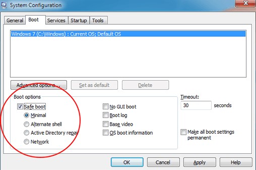 click the Boot tab and then check the Safe Boot