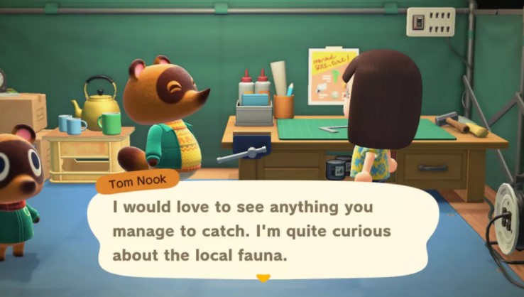  Give five bugs or fish to Tom Nook at Residents' Services