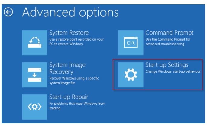 click Startup Settings