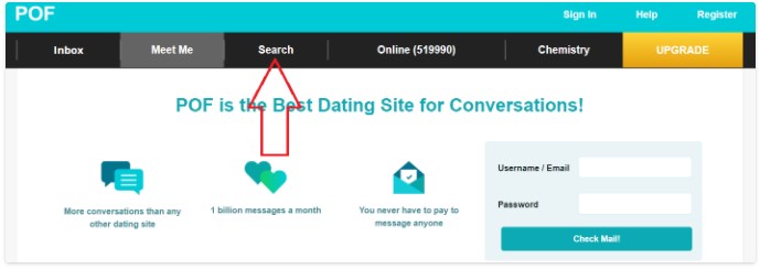 Locations of Search button on POF On the website