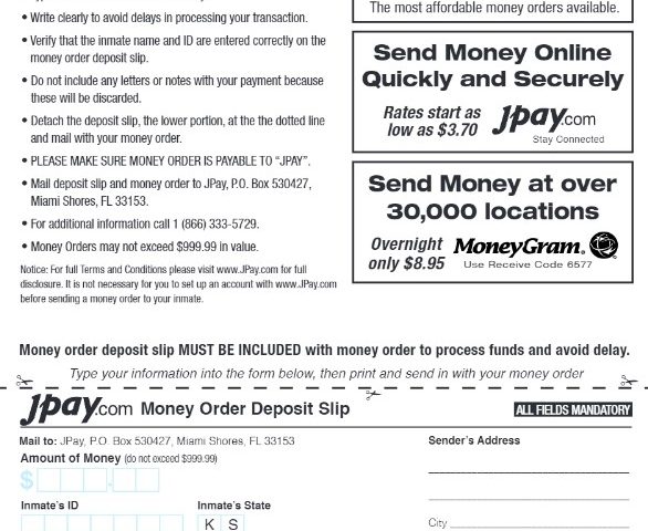 JPay Form to Send Money to Inmate