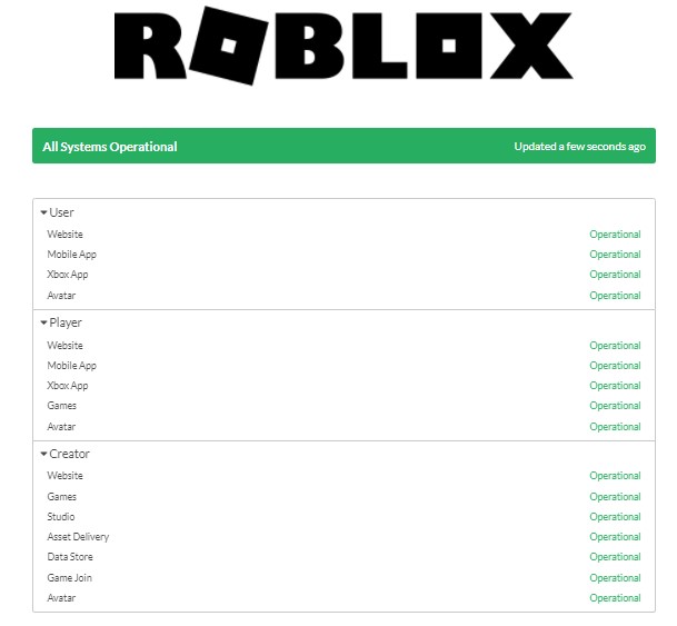 Checking Roblox Status in the Official Roblox Website Status