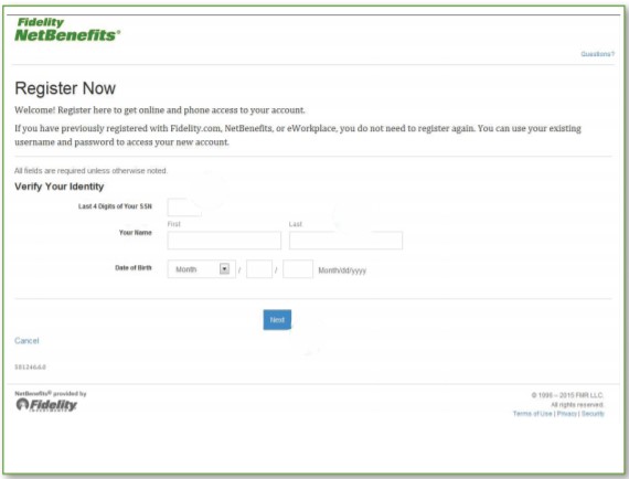 Register Account on Fidelity NetBenefits
