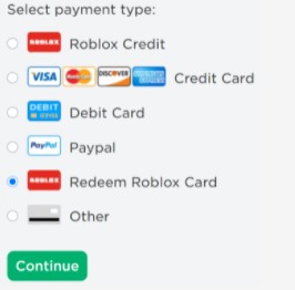 payment type and Continue