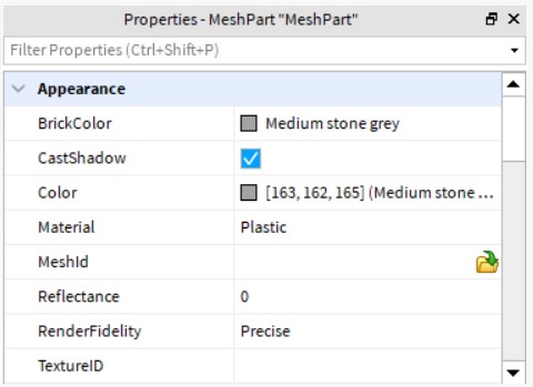 In Properties, go to the thing that it says “Meshid”