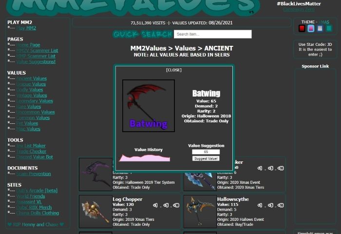 Roblox MM2 Batwing Value