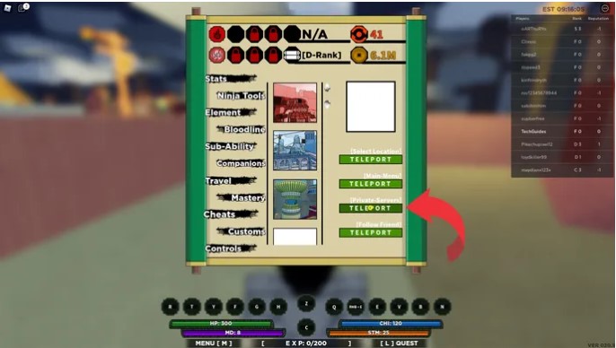 View the ‘Teleport’ buttons