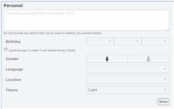 choose Personal Section