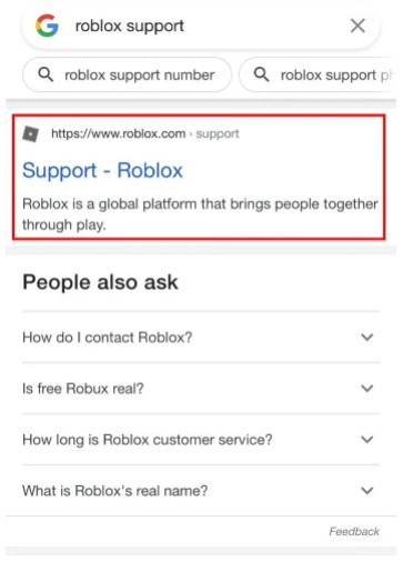 go to the Roblox support page