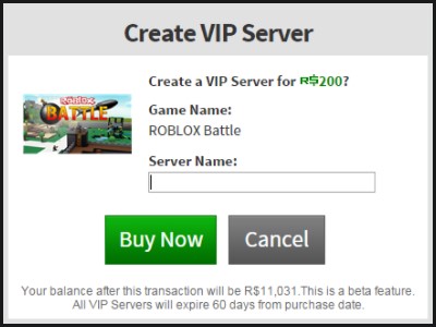 purchase your private server for 200 Robux