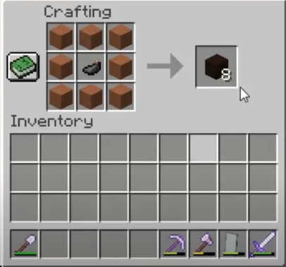 place 8 Terracotta and 1 black dye in the 3x3 crafting grid
