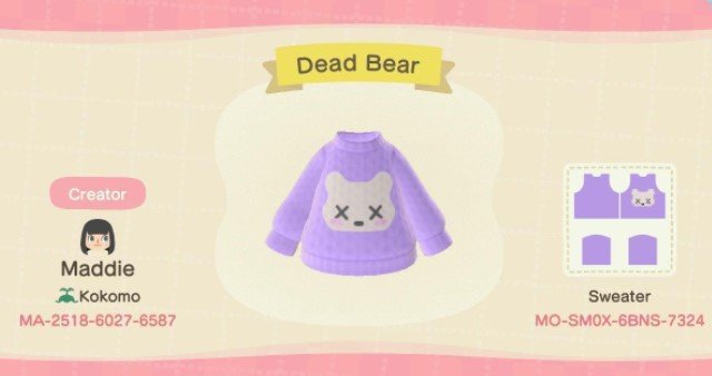 dead bear ACNH Sweater Designs