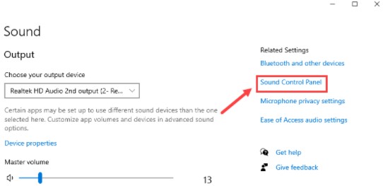 Click Sound Control Panel on the right side of the window.