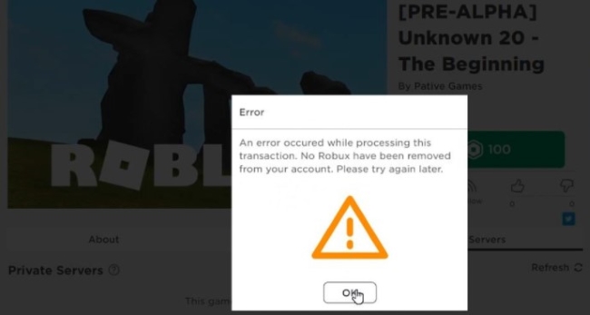 Fix an Error Occurred While Processing This Transaction Roblox. No Robux Have Been Removed From Your Account. Please Try Again Later.