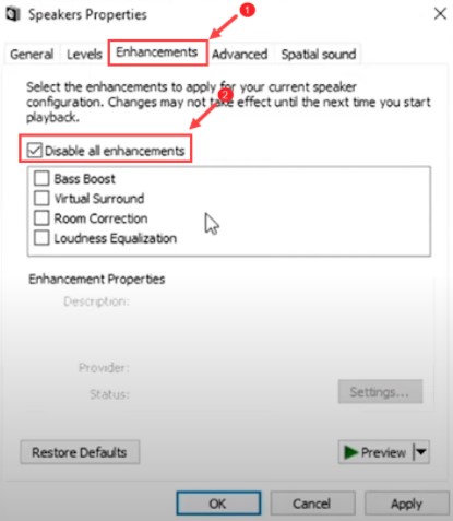 select the Enhancements tab