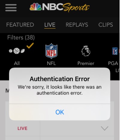 Authentication Error NBC Sports App on iPhone