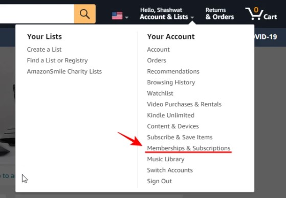 click on Memberships & Subscriptions in the drop down menu