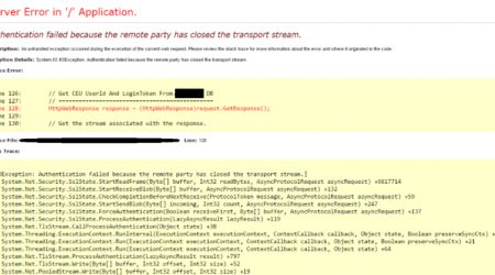 Authentication Failed Because the Remote Party has Closed the Transport Stream-,