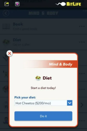 How to Be on a Hot Cheetos Diet in BitLife