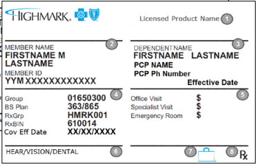 Where is the Policy Number on Highmark Insurance Card