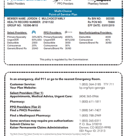 Where is the Policy Number on Kaiser Card