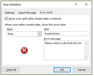 Show error alert after invalid data is entered box