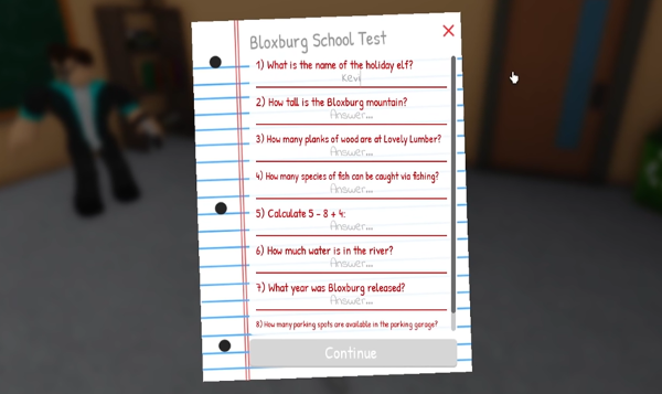 Bloxburg School Test Answers Cheat Sheet