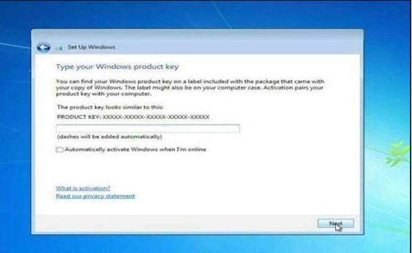 enter Windows 7 Product Key