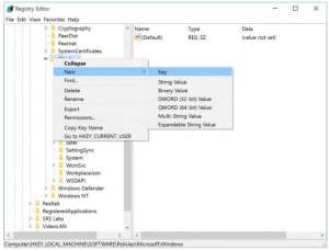Right-click WindowsUpdate and select New à Key