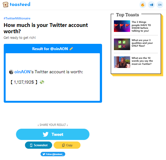 Toasteed will then reveal the price of your Twitter account