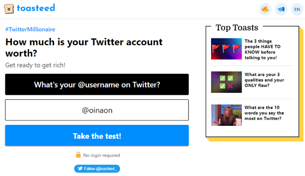 Twitter username click Take the test