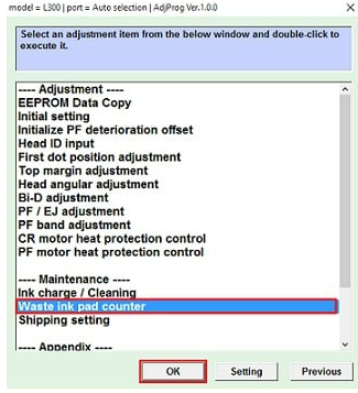 choose Waste Ink Pad Counter and then click OK
