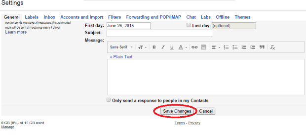 click the Save Changes Undo Send in Gmail