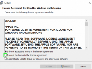 you must accept the terms of the license agreement from iCloud