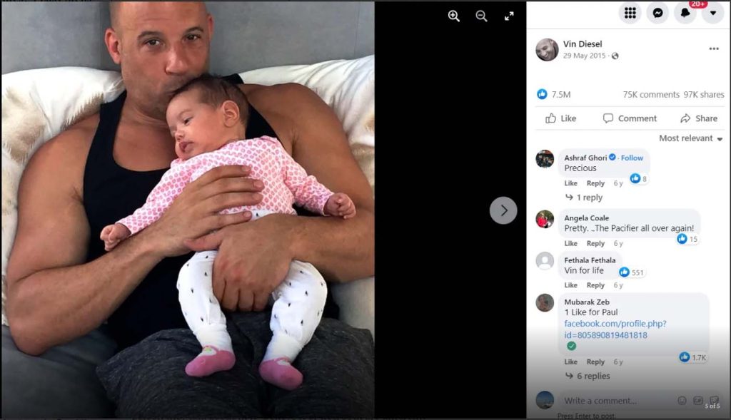 Vin Diesel most liked post on facebook