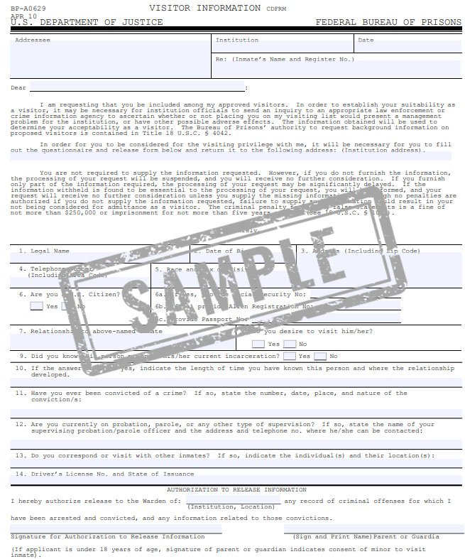 How to Fill Out Federal Visitation Form