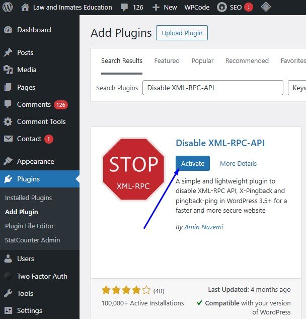 Activate Disable XML-RPC-API