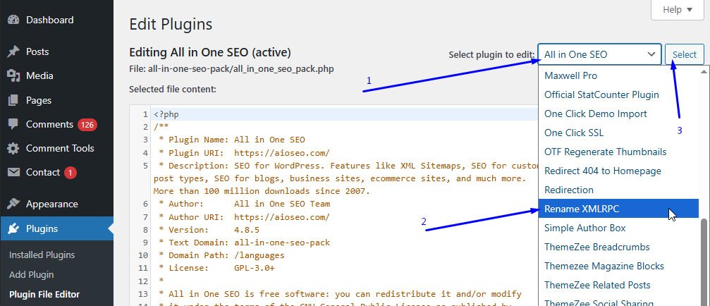Select plugin to edit Rename XMLRPC